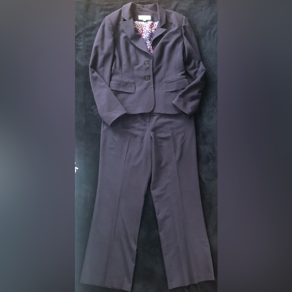 Jones New York Navy Blue Blazer Jacket Pant Suit 10 Stitching Detail - Picture 1 of 13